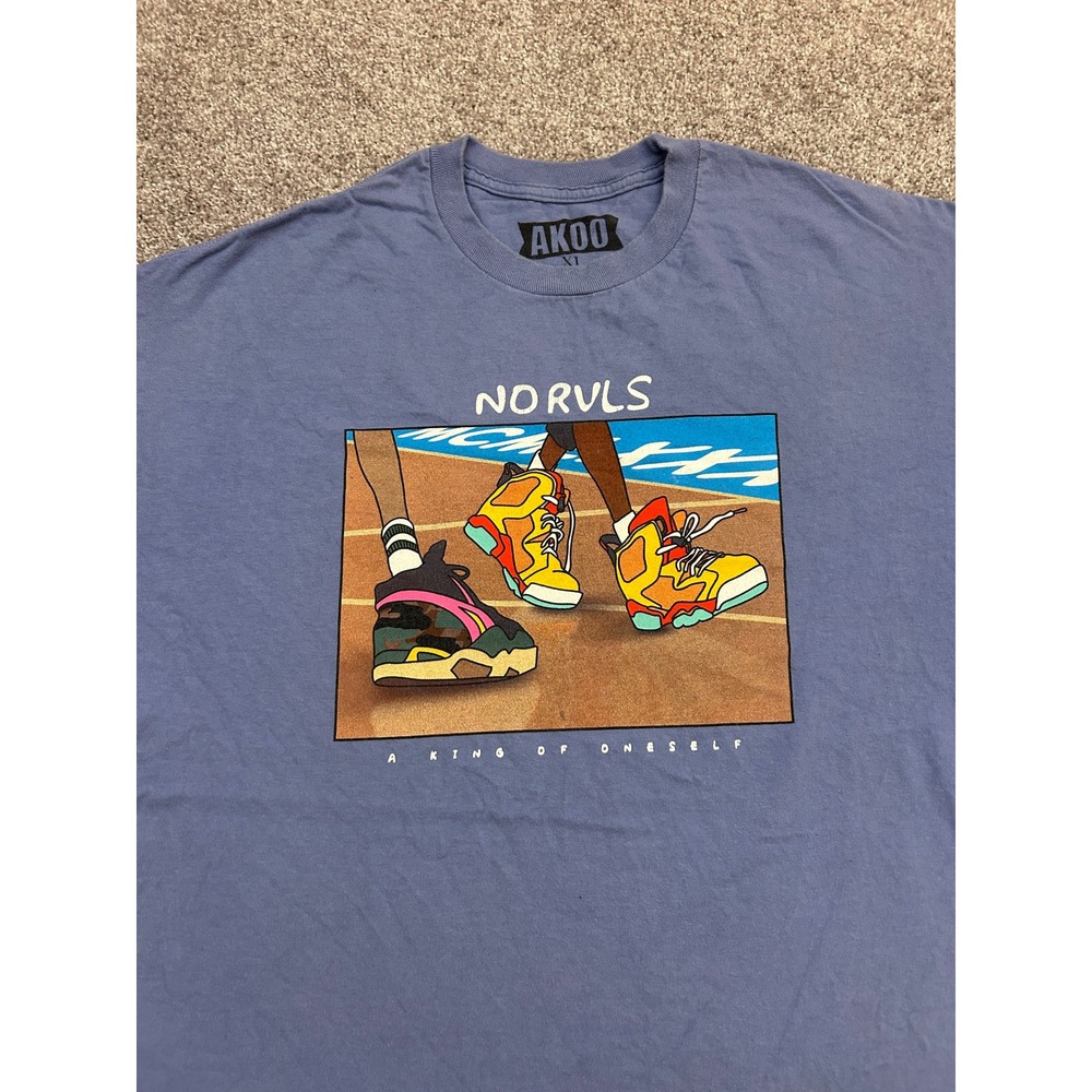 AKOO Graphic Tee Mens XL Blue Excellent No Rivals Sneaker Streetwear T-Shirt